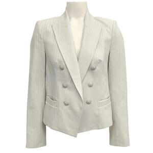 L’Agence Brooke White Pinstripe Lamb Leather Double Breasted Blazer Jacket Sz 4